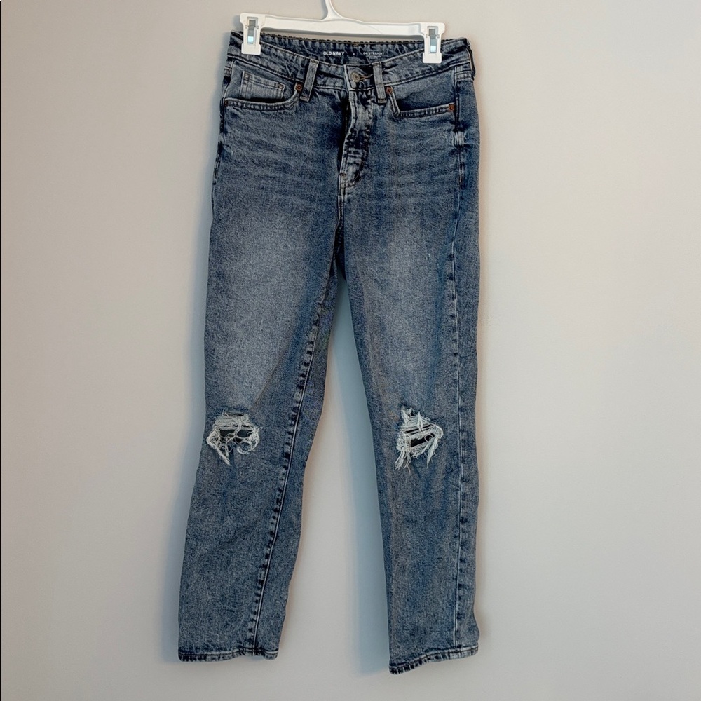 Old Navy Medium Blue Distressed OG Striaght High-Rise Jeans